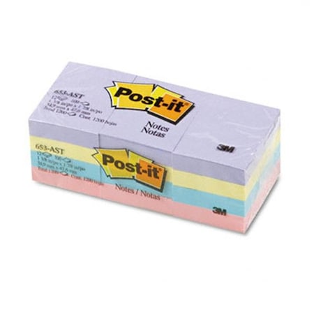 Post-It Sticky note Notes 653-AST Color Notes- 1-1/2 x 2- Pastel Colors- 12 100-Sheet Pads/Pack 653-AST